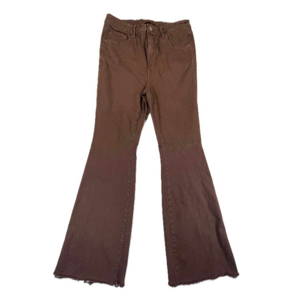 Judy Blue Garment Dyed Raw Hem Flare 13/31 Brown High Rise Stretch Jeans - Picture 11 of 12